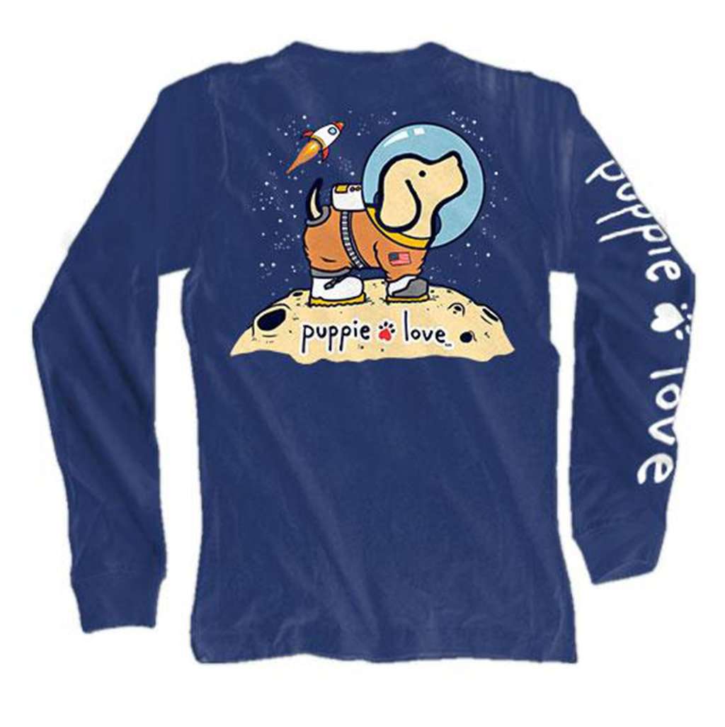 Long Sleeve Space Pup Tee in Navy by Puppie Love - Country Club Prep