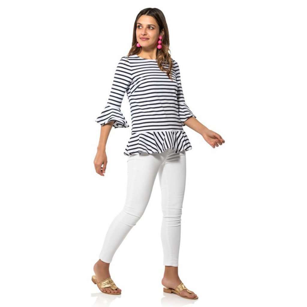 Striped Knit Long Sleeve Flounce Top by Sail to Sable - Country Club Prep