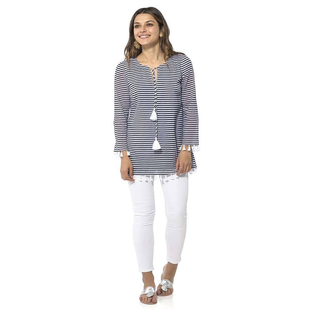 Crinkle Cotton Long Sleeve Tunic Top by Sail to Sable - Country Club Prep