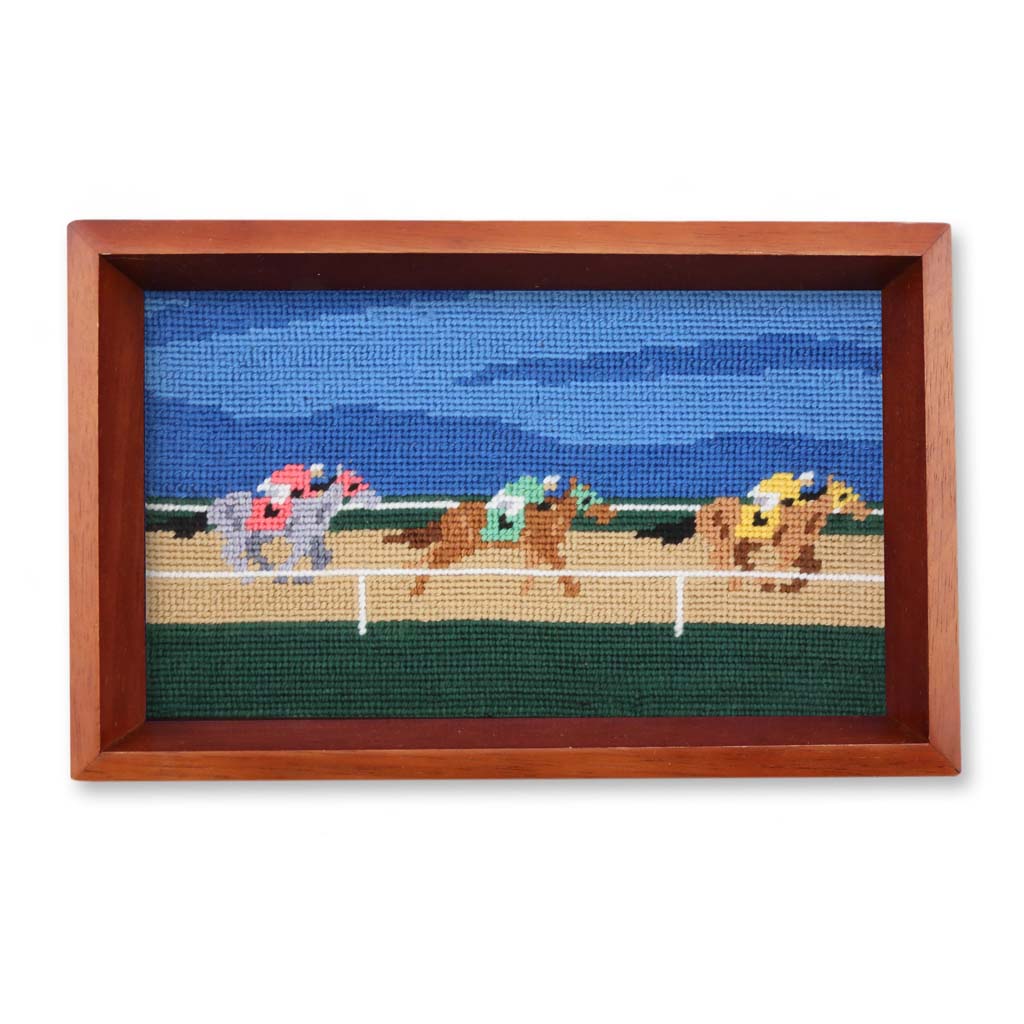Race Horse Scene Needlepoint Valet Tray by Smathers & Branson - Country Club Prep