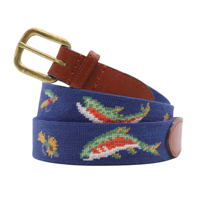 Rainbow Trout and Fly Needlepoint Belt by Smathers & Branson - Country Club Prep