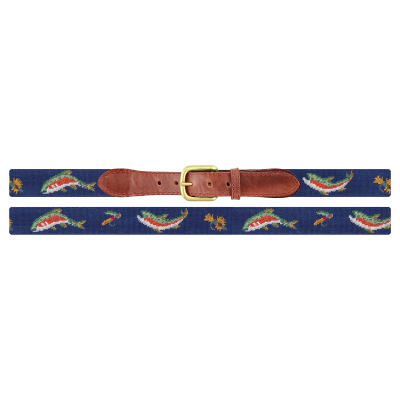 Rainbow Trout and Fly Needlepoint Belt by Smathers & Branson - Country Club Prep