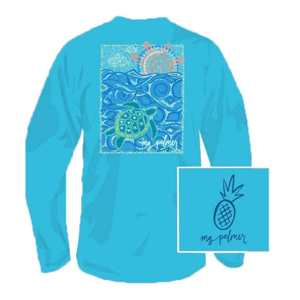 Rays & Waves Long Sleeve Tee Shirt in Pool by MG Palmer - Country Club Prep