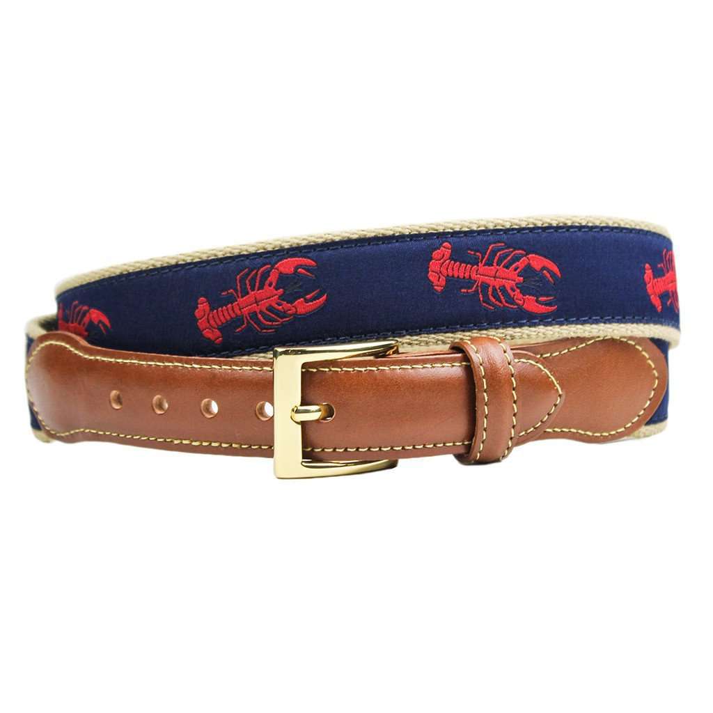 Rock Lobster Leather Tab Belt in Navy by Country Club Prep - Country Club Prep