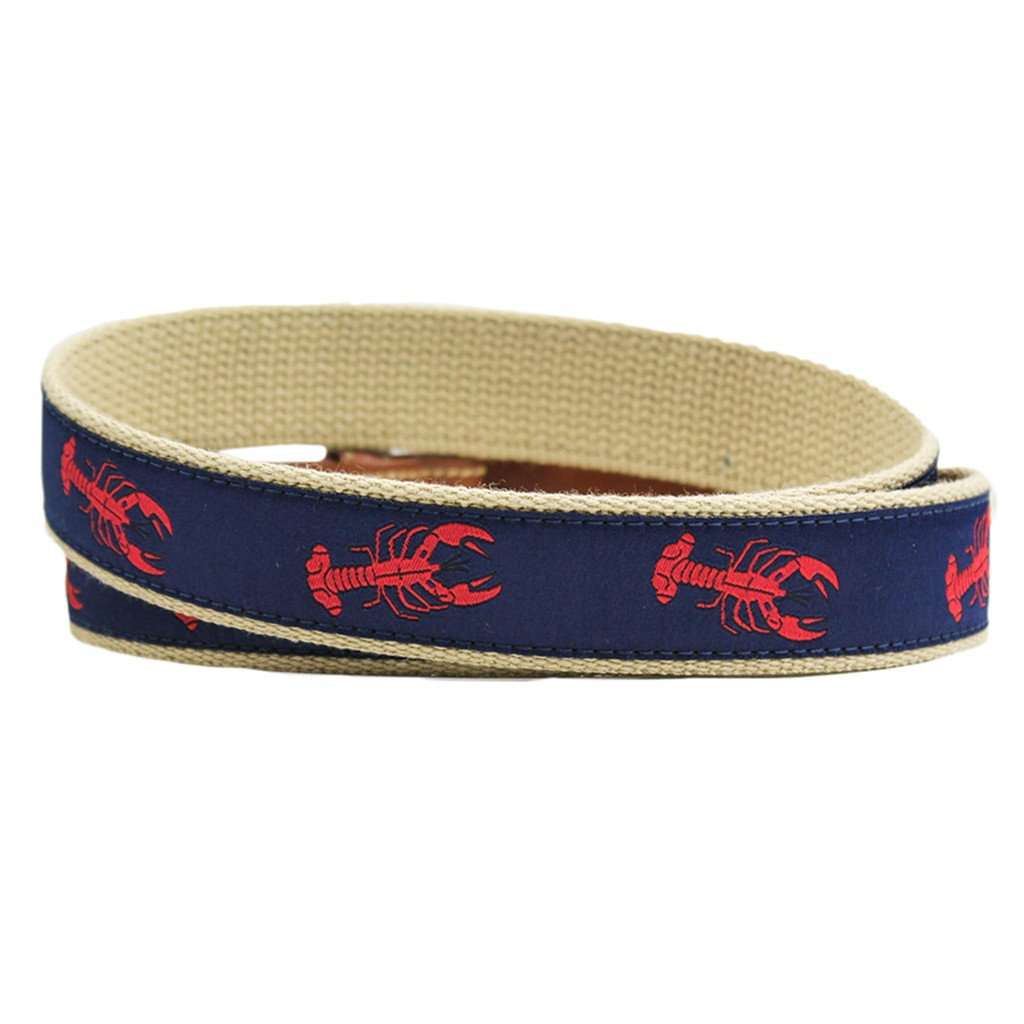 Rock Lobster Leather Tab Belt in Navy by Country Club Prep - Country Club Prep