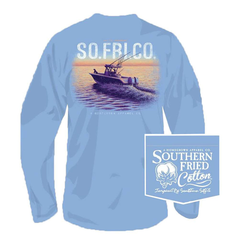 Open Seas Long Sleeve Tee in Faded Jeans by Southern Fried Cotton - Country Club Prep