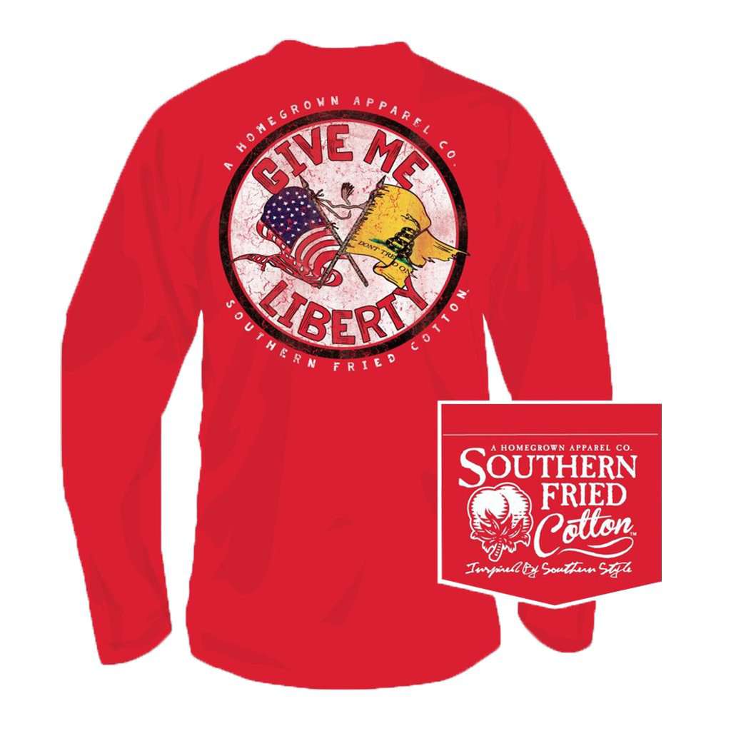 Give Me Liberty Long Sleeve Tee in Sunwashed Red by Southern Fried Cotton - Country Club Prep