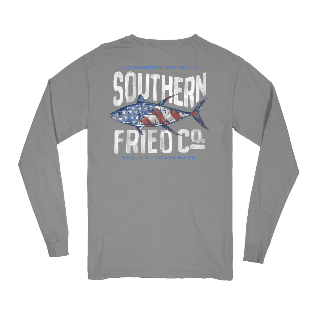Red, White, & Tuna Long Sleeve Pocket Tee by Southern Fried Cotton - Country Club Prep