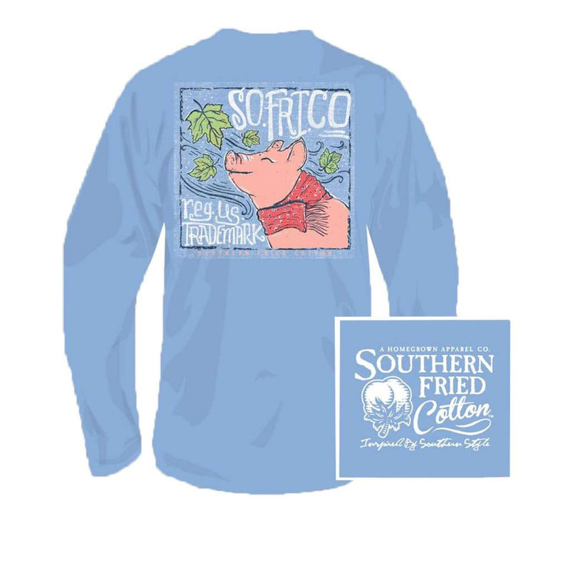 YOUTH Leaves Falling Autumn Calling Long Sleeve Tee in Faded Jeans by Southern Fried Cotton - Country Club Prep