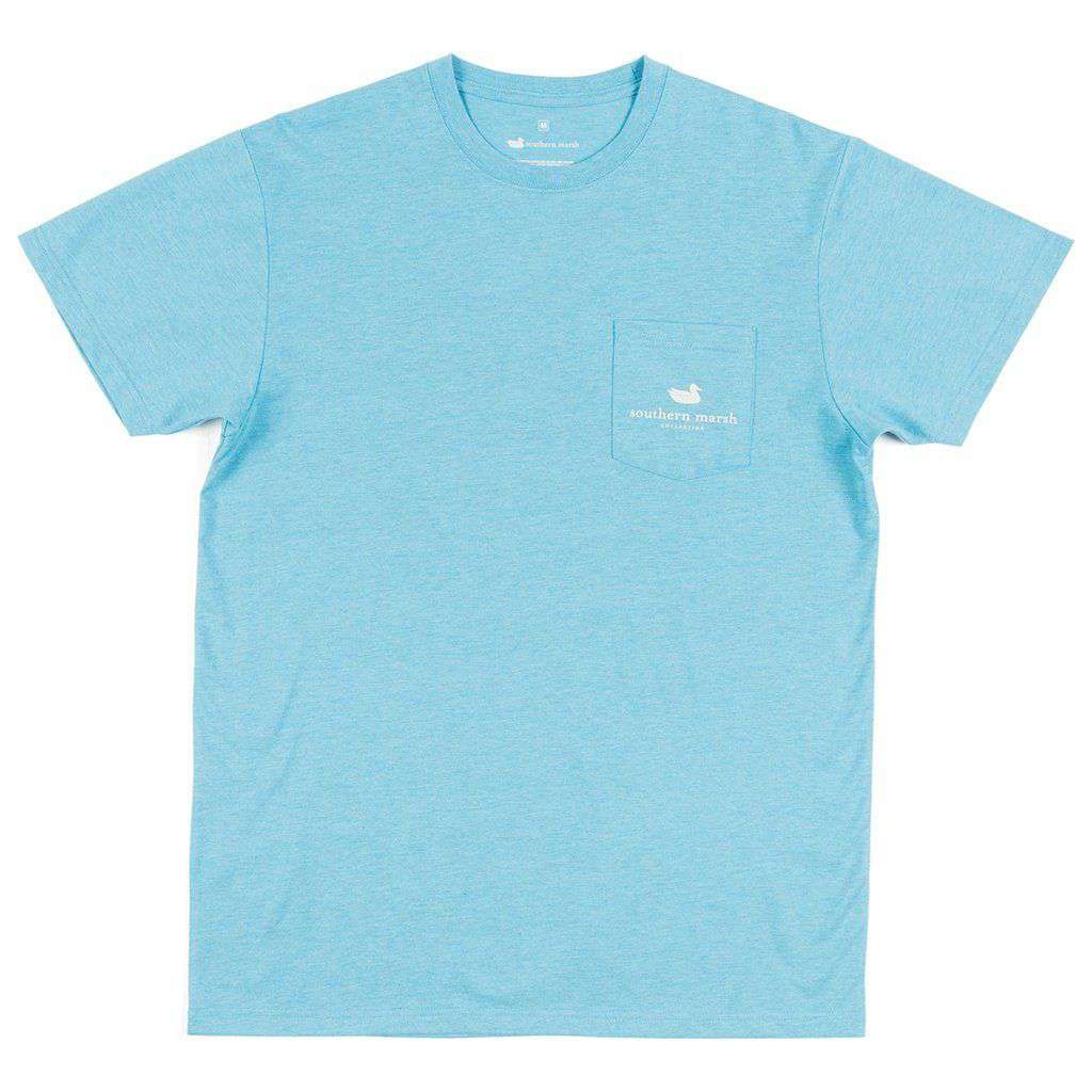 Southern Marsh Branding - Mountain Rise T-Shirt, Cotton-Poly Blend, Custom Mountain Back Design, Mallard Logo