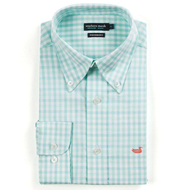 Cameron Gingham Performance Button Button Down in Antigua Blue & White by Southern Marsh - Country Club Prep