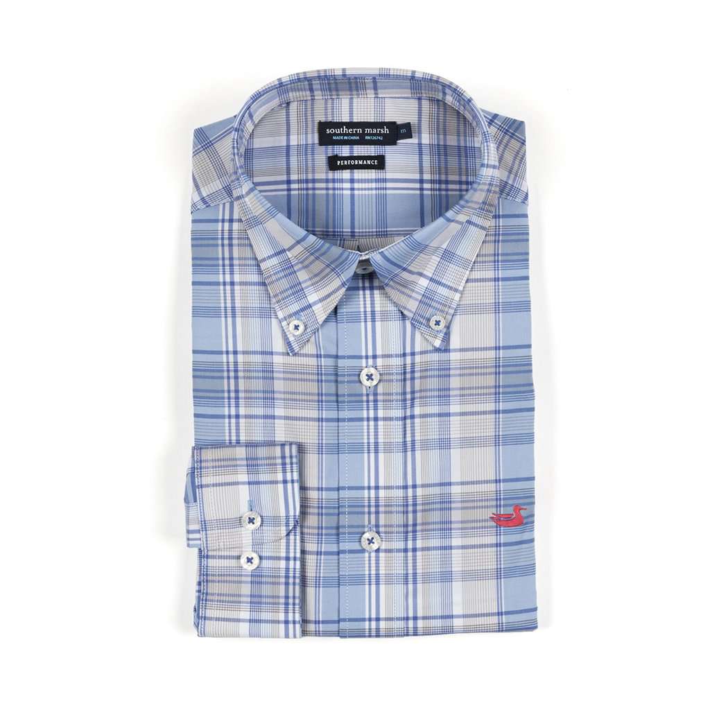 Southern Marsh Kershaw Performance Plaid Dress Shirt French Blue and Gray / Small Southern Marsh Kershaw Performance Plaid Dress Shirt French Blue and Gray / Small