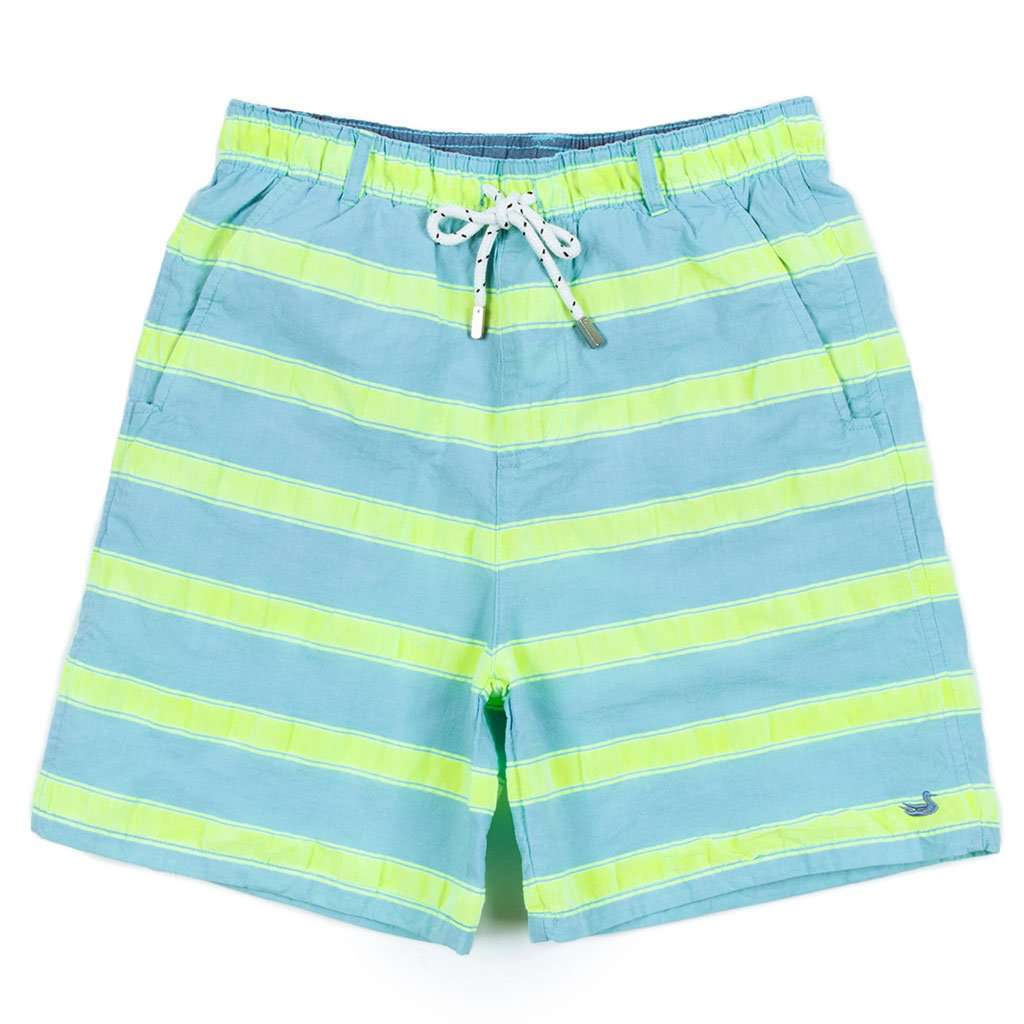 Youth Cruiser Stripe Dockside Swim Trunk in Antigua Blue by Southern Marsh - Country Club Prep