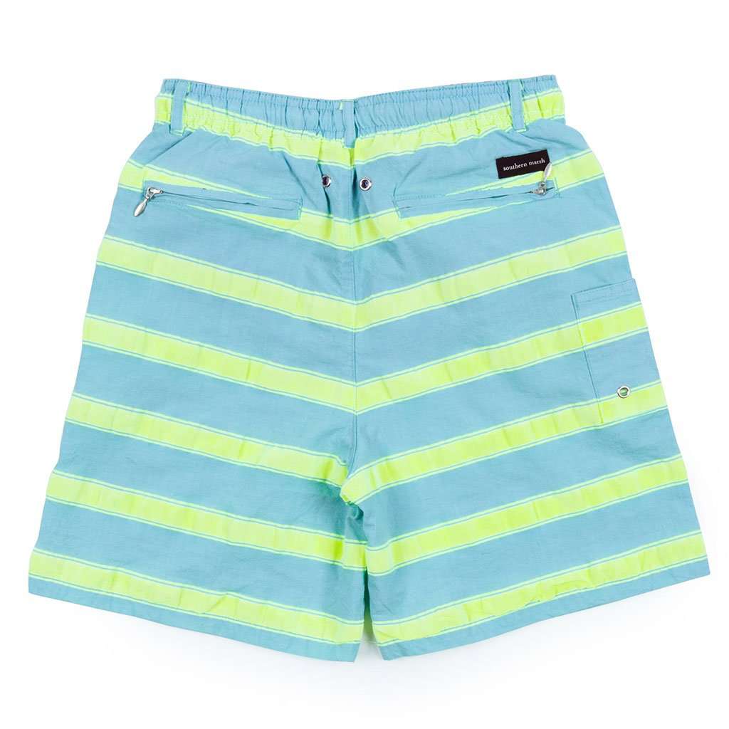 Youth Cruiser Stripe Dockside Swim Trunk in Antigua Blue by Southern Marsh - Country Club Prep
