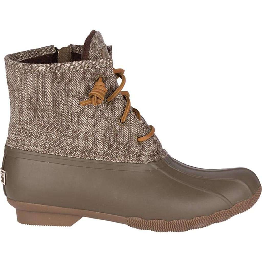 Women's Saltwater Heavy Linen Duck Boot in Olive by Sperry - Country Club Prep