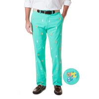 Stretch Twill Harbor Pant with Easter Eggs & Bunnies in Palm Green by Castaway Clothing - Country Club Prep