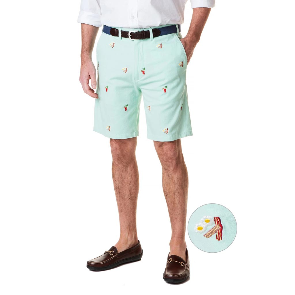 Stretch Twill Cisco Short with Embroidered Hangover Special in Mint by Castaway Clothing - Country Club Prep