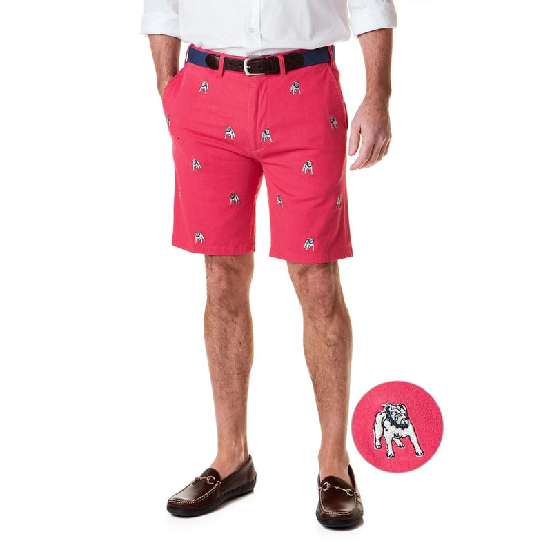 Stretch Twill Cisco Short with Bulldog in Hurricane Red by Castaway Clothing - Country Club Prep