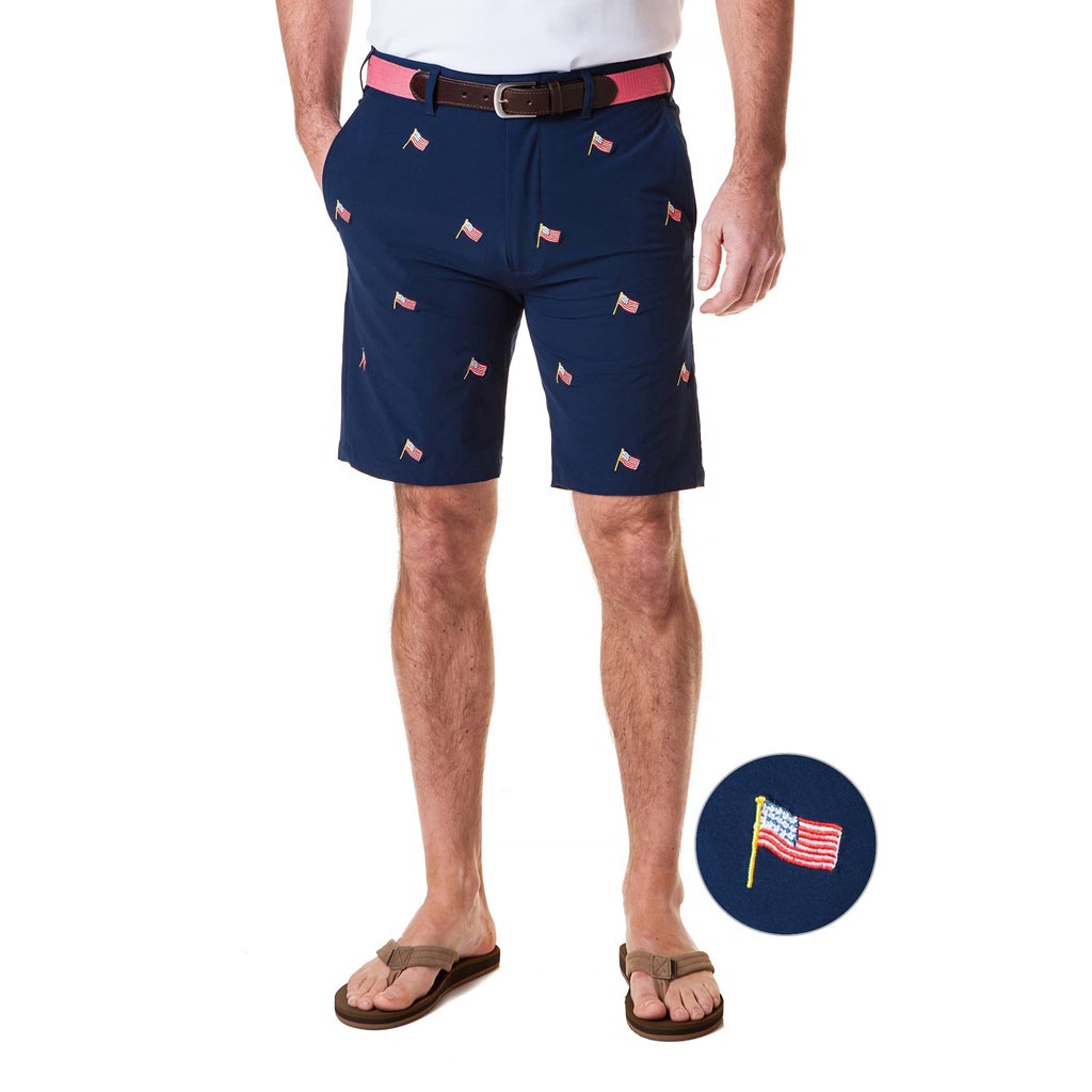 ACKformance Short with USA Flag in Nantucket Navy by Castaway Clothing - Country Club Prep