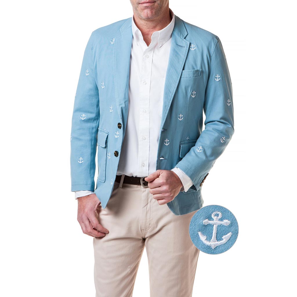 Spinnaker Blazer With Embroidered White Anchor in Slate by Castaway Clothing - Country Club Prep