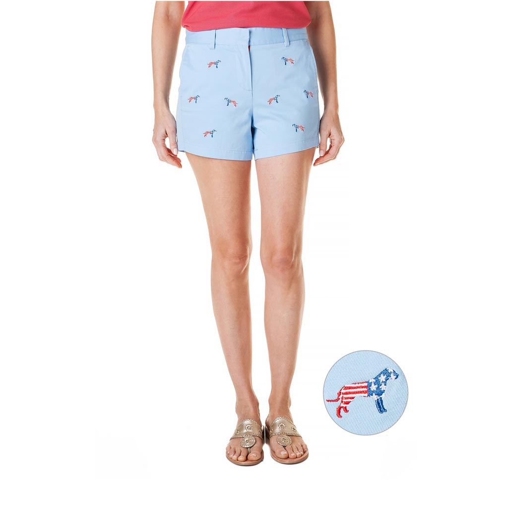 Patriotic Dog Stretch Twill Sailing Short in Liberty by Castaway Clothing - Country Club Prep