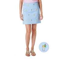 Stretch Twill Ali Skirt with Embroidered Lucky Mint Juleps in Liberty Blue by Castaway Clothing - Country Club Prep