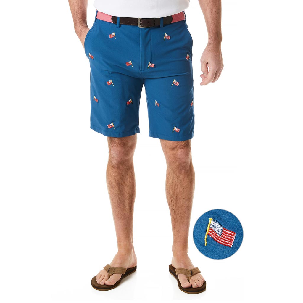 ACKformance Short with USA Flag in Abyss Blue by Castaway Clothing - Country Club Prep