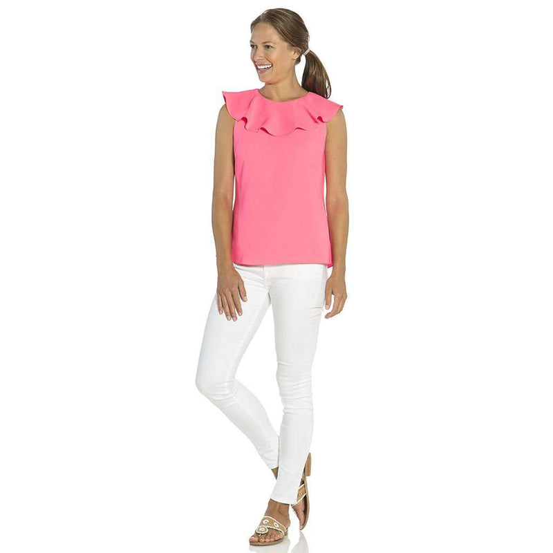 Poly Crepe Ruffle Neck Top in Hibiscus by Sail to Sable - Country Club Prep