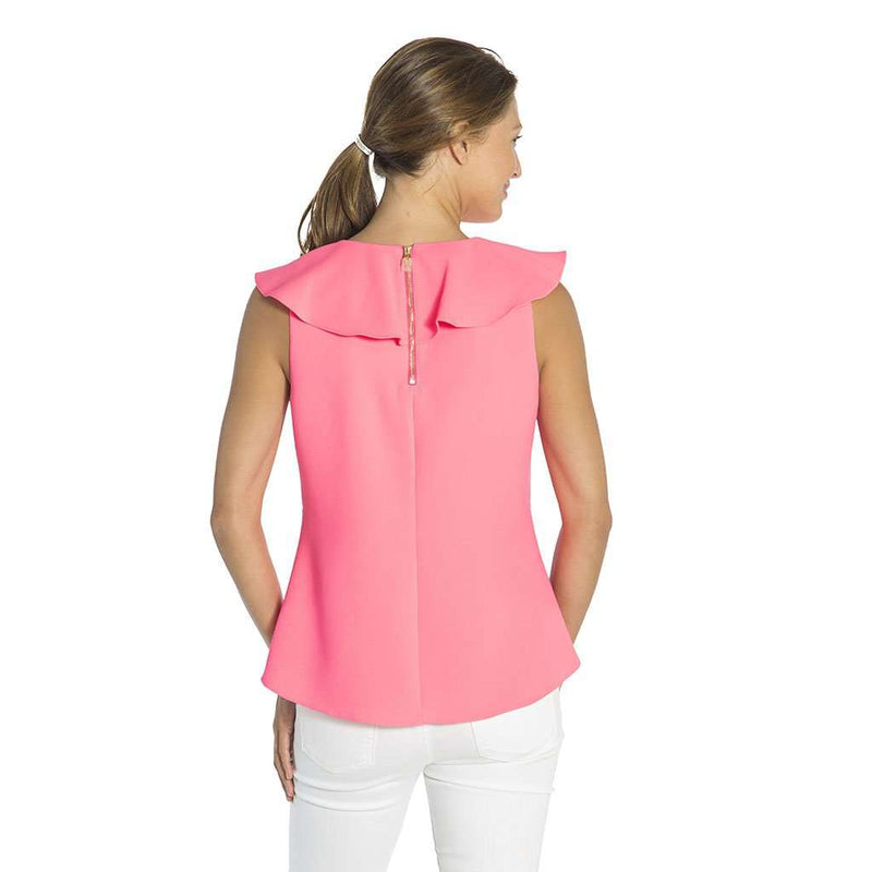 Poly Crepe Ruffle Neck Top in Hibiscus by Sail to Sable - Country Club Prep