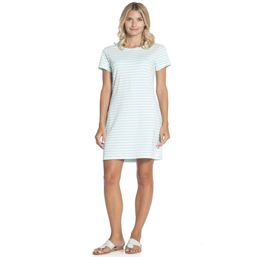 Sailor Stripe Short Sleeve Dress in Aqua by Sail to Sable - Country Club Prep