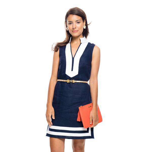 The Classic Sleeveless Dress in Peacoat Navy and White by Sail to Sable - Country Club Prep