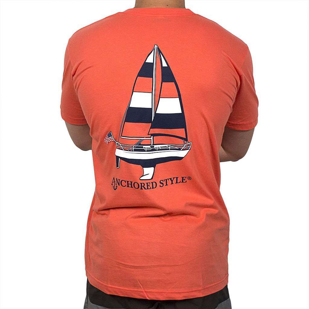 Sailboat Tee Shirt in Coral by Anchored Style - Country Club Prep