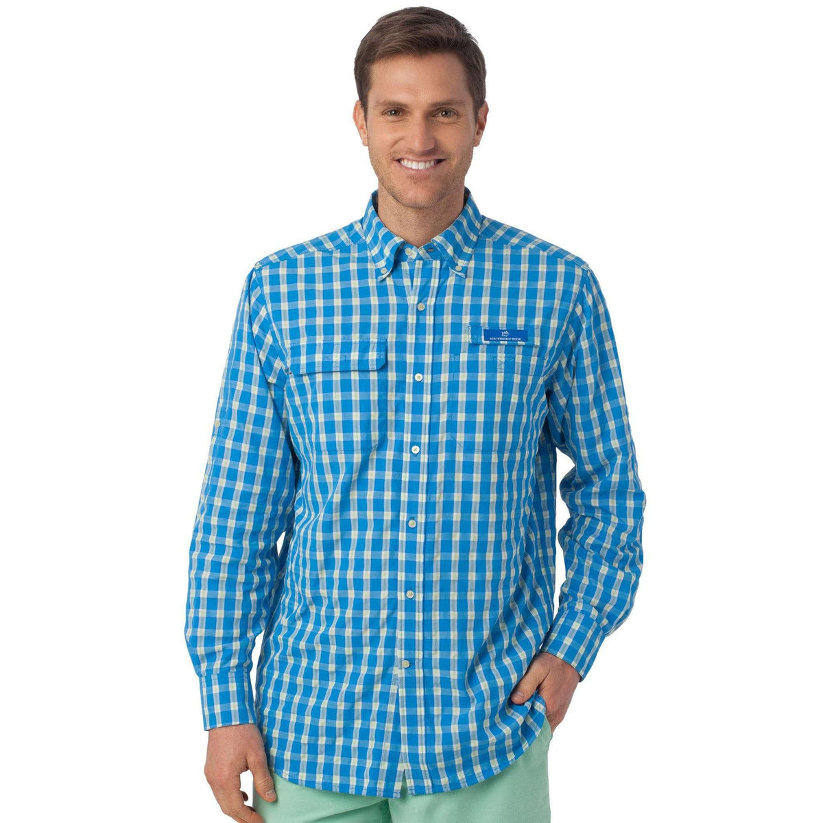 Sailfish Plaid Fishing Shirt in Blue Stream by Southern Tide - Country Club Prep