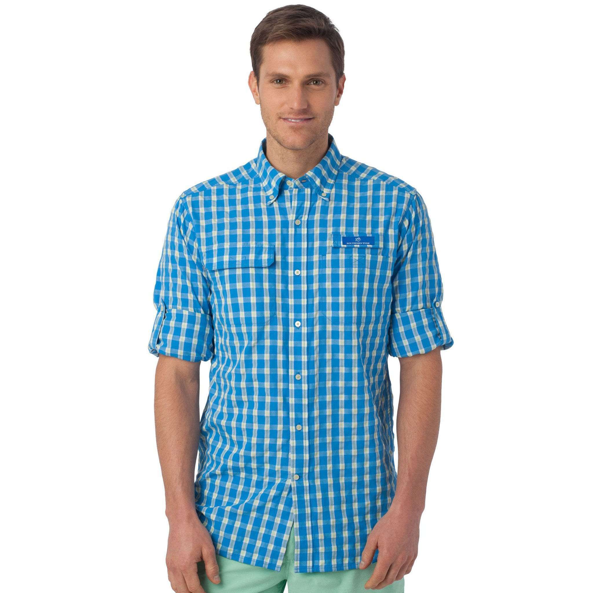 Sailfish Plaid Fishing Shirt in Blue Stream by Southern Tide - Country Club Prep