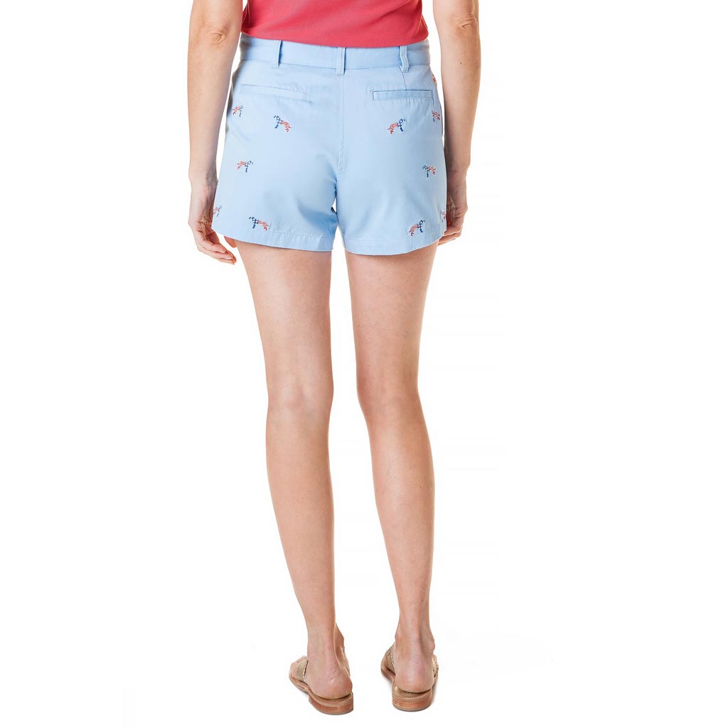 Patriotic Dog Stretch Twill Sailing Short in Liberty by Castaway Clothing - Country Club Prep