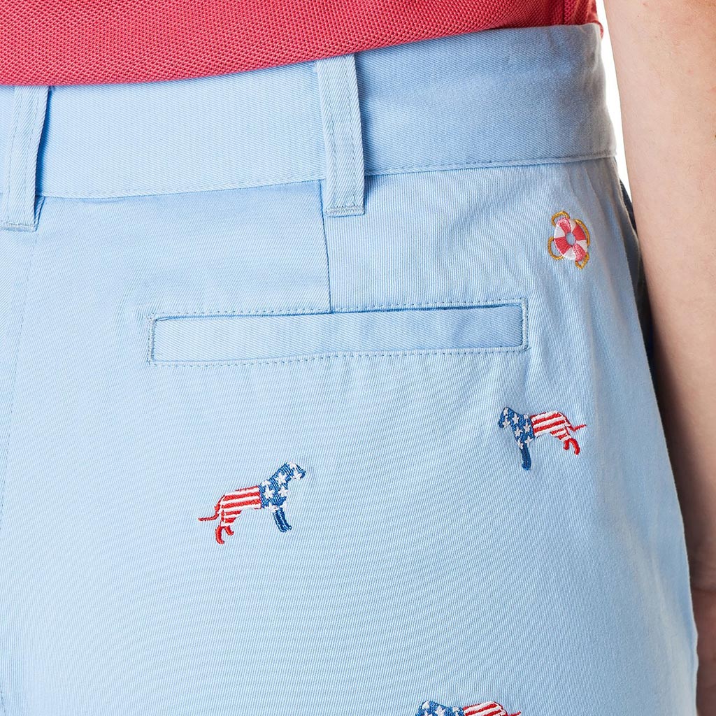 Patriotic Dog Stretch Twill Sailing Short in Liberty by Castaway Clothing - Country Club Prep