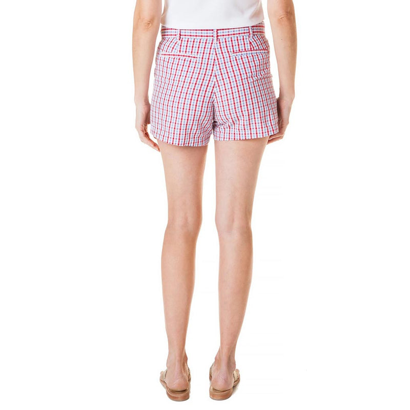 Sailing Short in Red, White & Blue Seersucker Check by Castaway Clothing - Country Club Prep