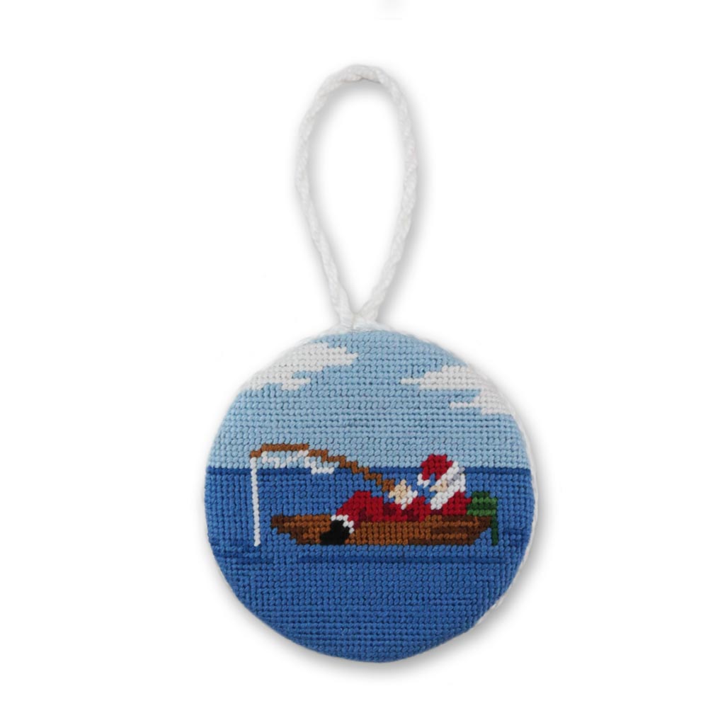 Fishing Santa Needlepoint Ornament by Smathers & Branson - Country Club Prep
