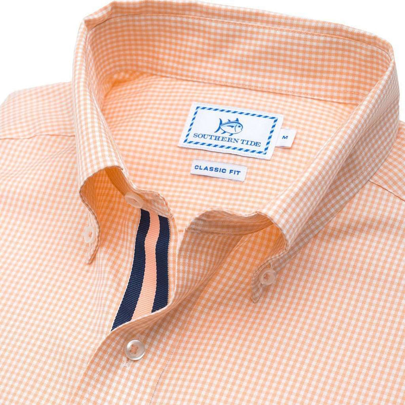 Seafaring Micro Gingham Sport Shirt in Peach Fizz by Southern Tide - Country Club Prep