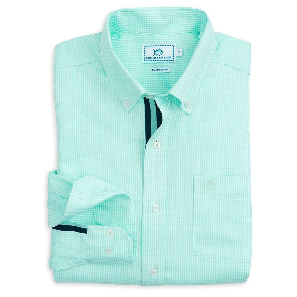 Seafaring Micro Gingham Sport Shirt in Offshore Green by Southern Tide - Country Club Prep
