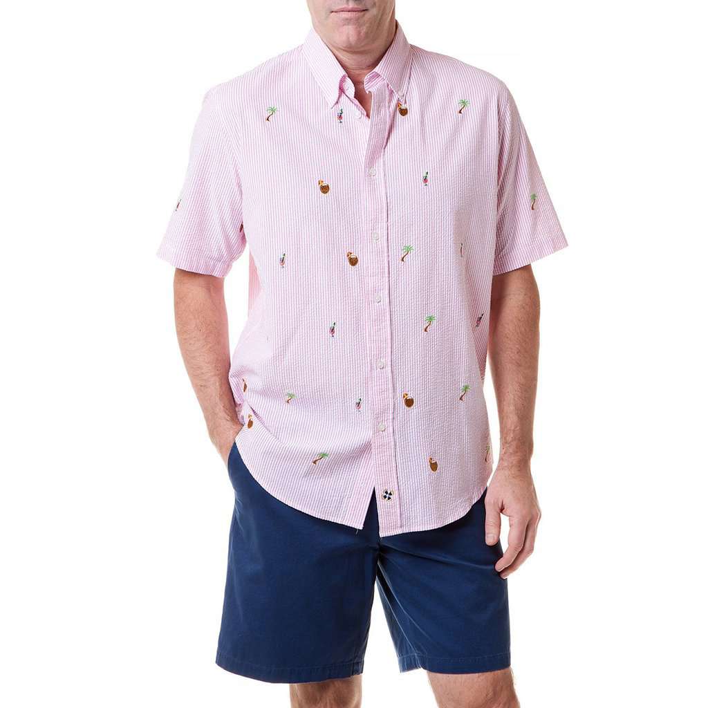 Straight Wharf Short Sleeve Shirt with Embroidered Island Time by Castaway Clothing - Country Club Prep