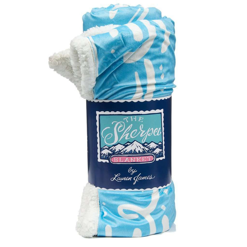 Sherpa Logo Blanket in Light Blue by Lauren James - Country Club Prep