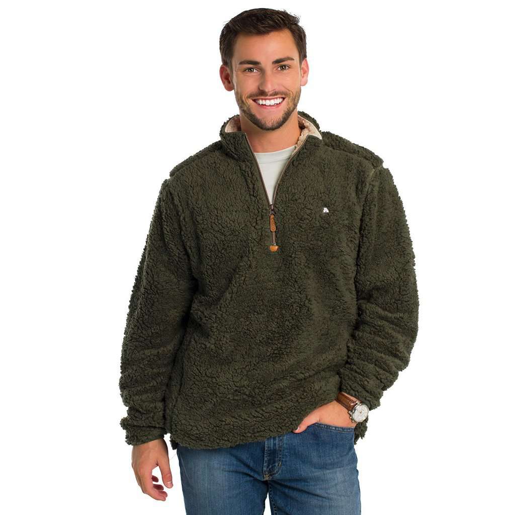Sherpa Pullover with Pockets in Olive Night by The Southern Shirt Co. - Country Club Prep