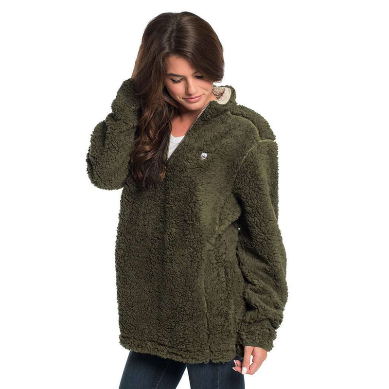 Sherpa Pullover with Pockets in Olive Night by The Southern Shirt Co. - Country Club Prep