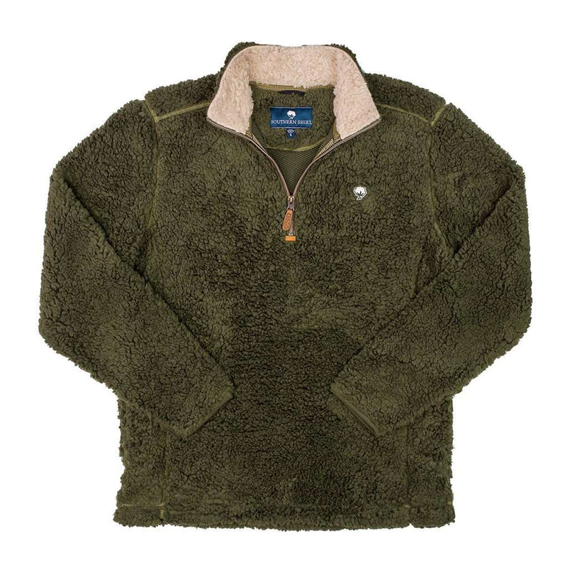 Sherpa Pullover with Pockets in Olive Night by The Southern Shirt Co. - Country Club Prep