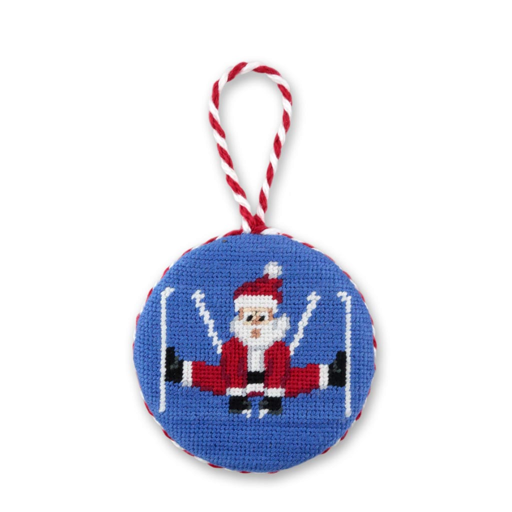 Skiing Santa Needlepoint Ornament by Smathers & Branson - Country Club Prep