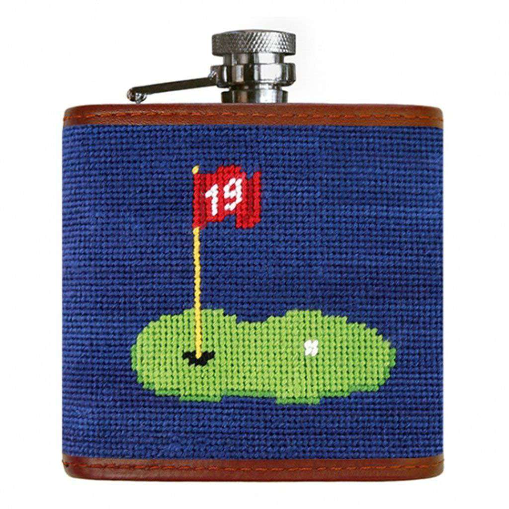 19th Hole Needlepoint Flask in Classic Navy by Smathers & Branson - Country Club Prep