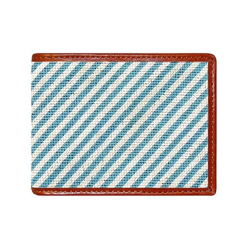 Blue Seersucker Needlepoint Bi-Fold Wallet by Smathers & Branson - Country Club Prep