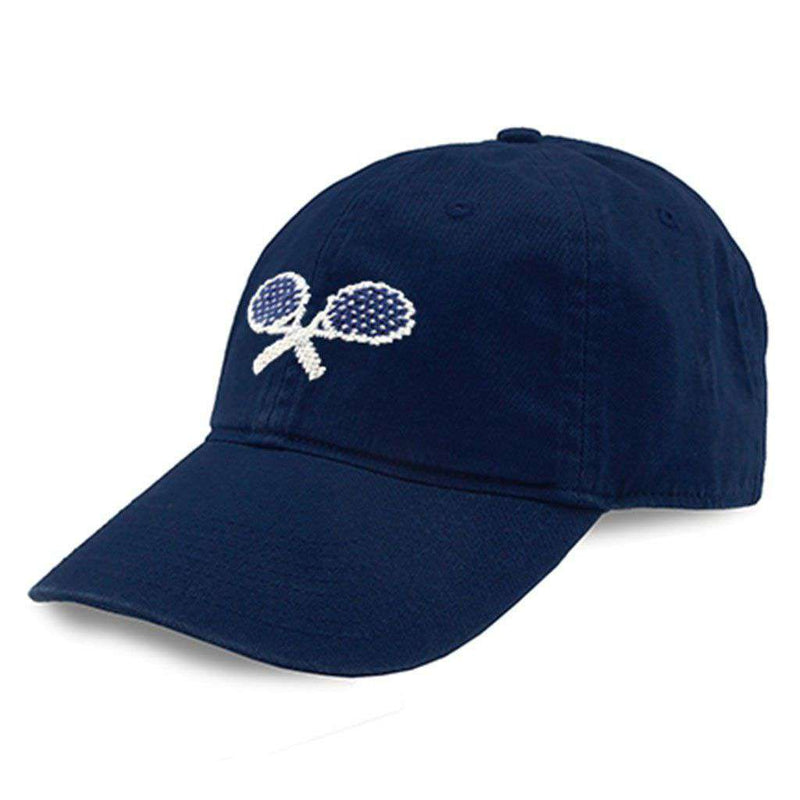 Crossed Racquets Needlepoint Hat in Navy by Smathers & Branson - Country Club Prep