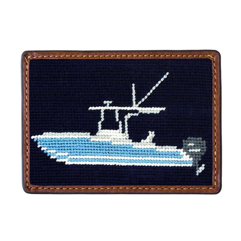 Power Boat Needlepoint Credit Card Wallet in Dark Navy by Smathers & Branson - Country Club Prep
